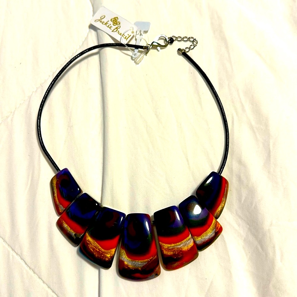 NWT Jackie Brazil leather choker w/ 7 multi-color resin pieces